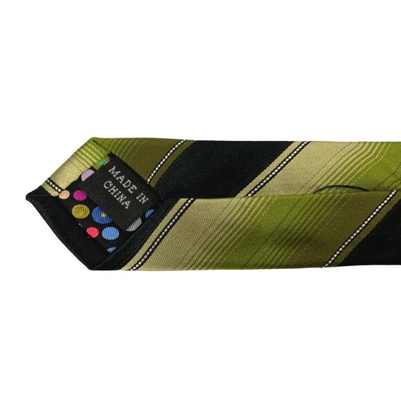 Green & Black Silk Neck Tie Diagonal Striped City of London Bold Retro - Picture 7 of 8